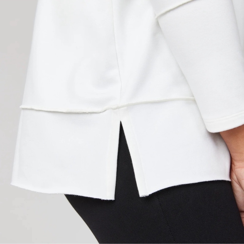 Spanx Perfect Length white 3/4 sleeve crewneck sweatshirt S exposed seams top - Picture 3 of 12